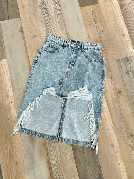 Distressed High Low Skirt