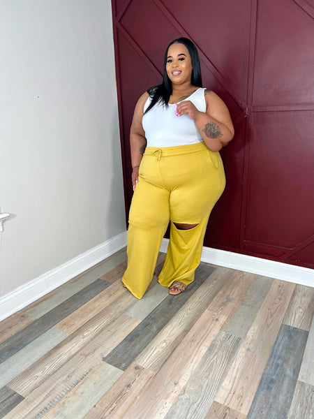 Curvy French Terry Wide Leg Pants-WASABI PREORDER WILL SHIP WEEK OF 5/13