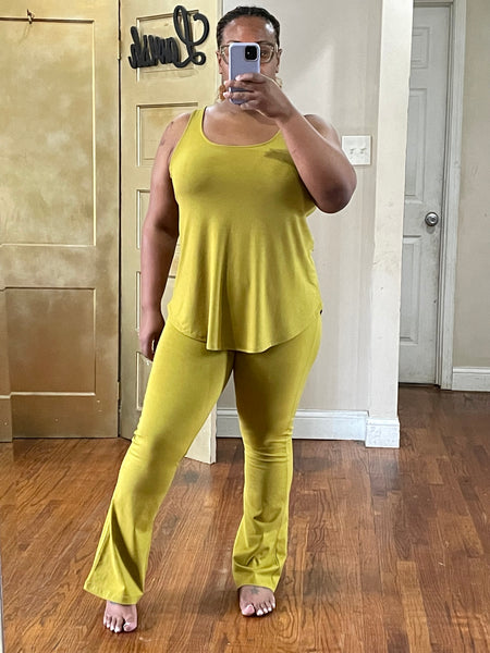 Curvy Not Doing Yoga Two Piece Set- OLIVE MUSTARD