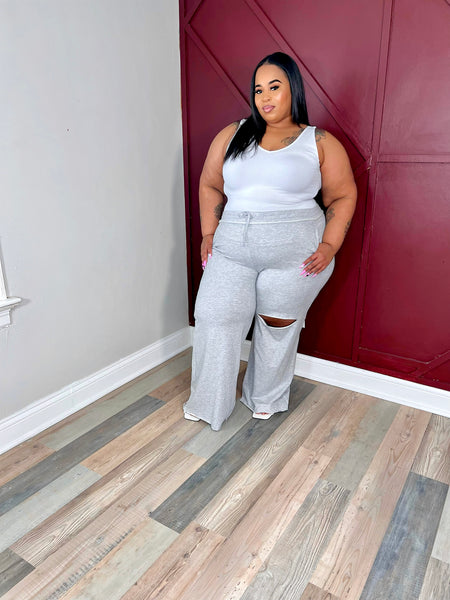 Curvy French Terry Wide Leg Pants- GREY PREORDER WILL SHIP WEEK OF 5/13