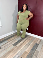GREEN PLUS SIZE RIBBED JUMPSUIT