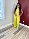 I’m His Good Side Two Piece Crinkle Set - LIME